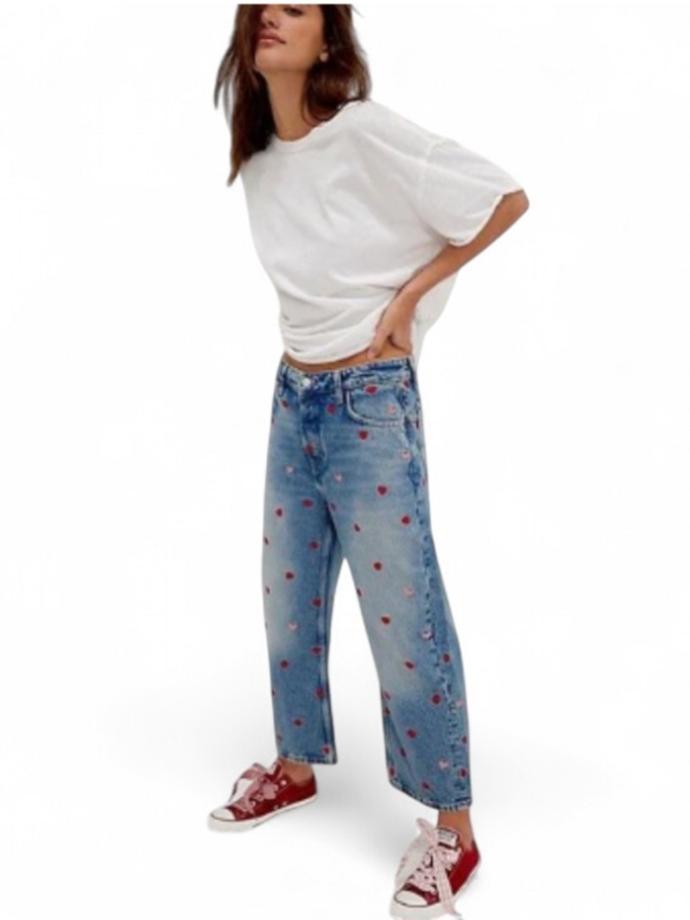 We The Free Deep Trance Embroidered Heart Boyfriend Jeans NWT 27
